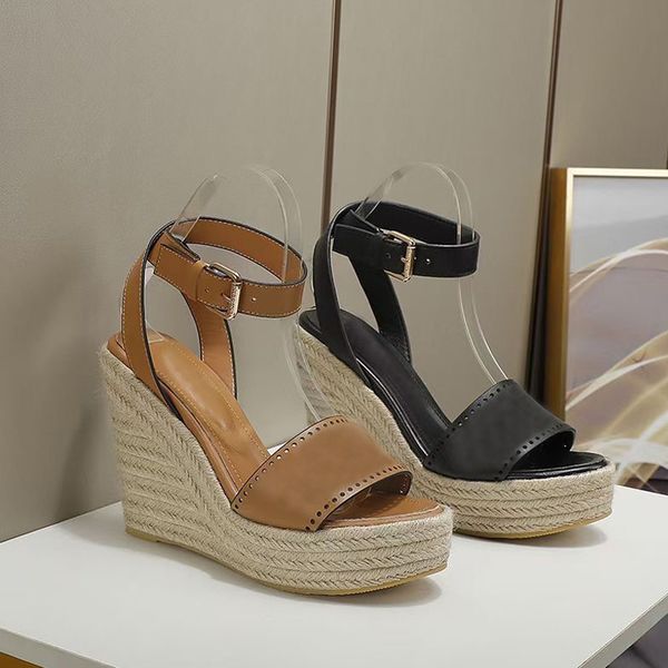 

summer beach high heels casual sandals 100% leather designer shoe wedges belt buckle women shoes lady ballroom bar letter shoes large size 3, Black