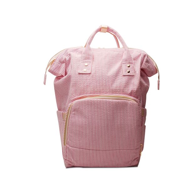 Seersucker Fralda Saco Marinho Rosa Múmia Bebê Care Baby Bags Bolsas Grande Capacidade Mochila Viagem Pacote Domil106-1276