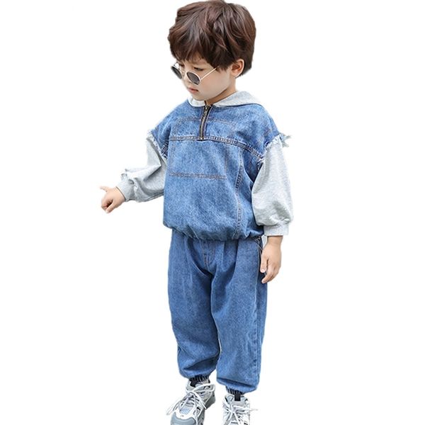 

kids clothes girls patchwork girls clothing denim jacket jeans baby girl outfit casual style children's clothes 210412, White
