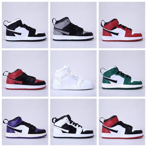 

2023 new kids 1s slip on basketball shoes game royal anime mandarin shock absorbing boys and girls chicago bred sneakers mid multi-color tie, Black