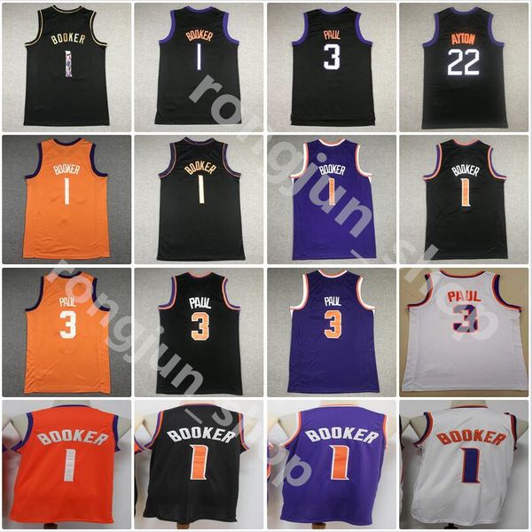 

stitched men 2022 basketball deandre 22 ayton devin 1 booker chris 1 paul 75th diamond jerseys black blue orange white color sport shirts, Black;red