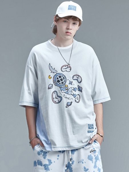 

men cartoon graphic patch detail tee z255#, White;black