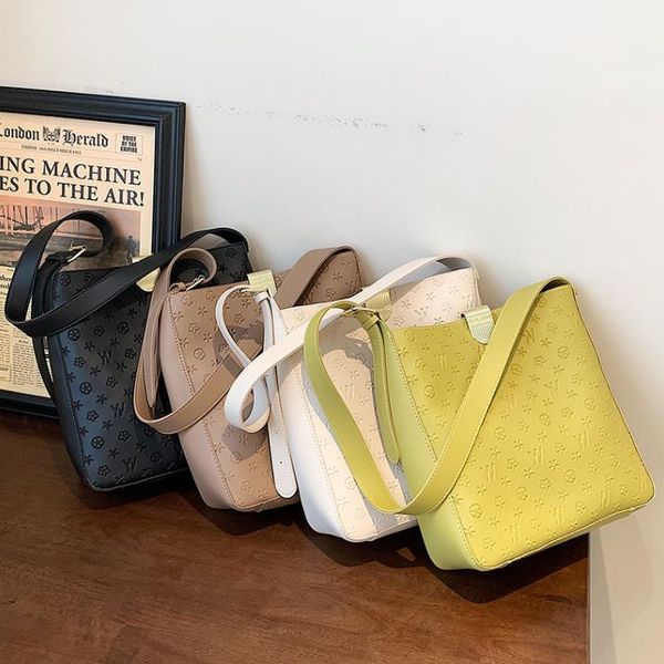 

bags women khaki shoulder bag retro embossed wide strap two-piece bag