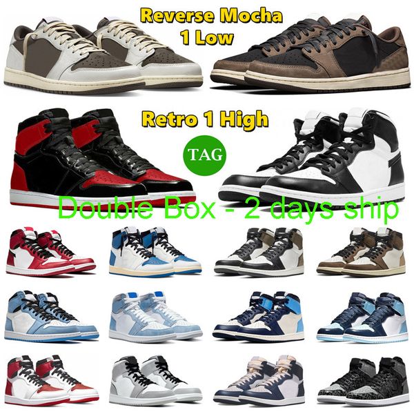 

with double box 2 days ship og 1 reverse mocha 1s basketball shoes black white chicago bred patent university blue hype royal dark mocha men