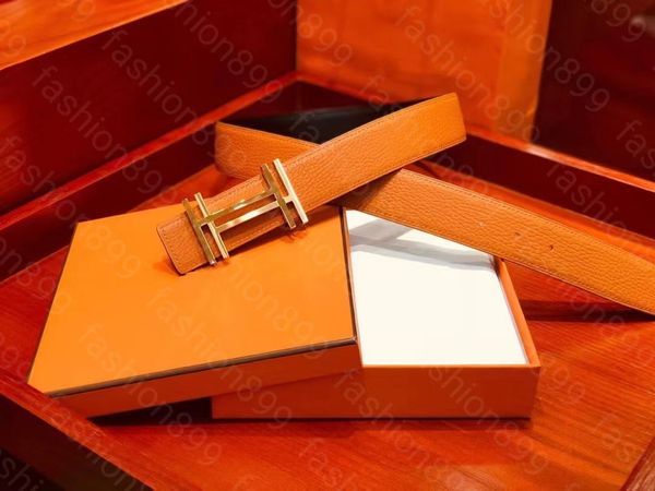 

man belt leather belts for mens and women designers handmade boutique gold and silver buckle with orange gift box, Black;brown