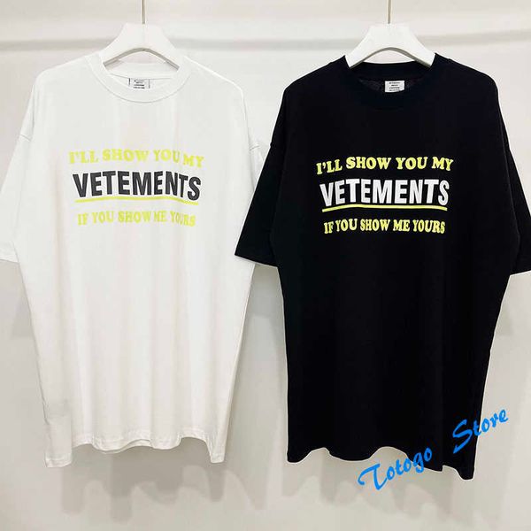 

i'll will show you my vetements t-shirts men women oversized casual vtm tee vetements embroidery black white t shirt, White;black