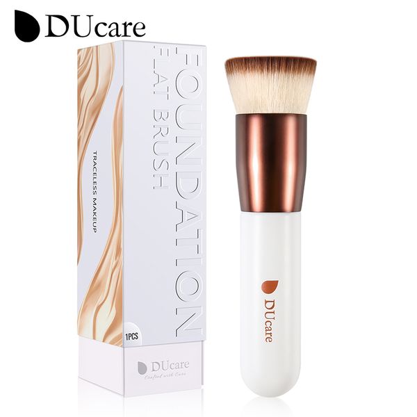 

ducare professional flat kabuki foundation brush synthetic hair liquid blending mineral powder makeup tools rose gold white 220722
