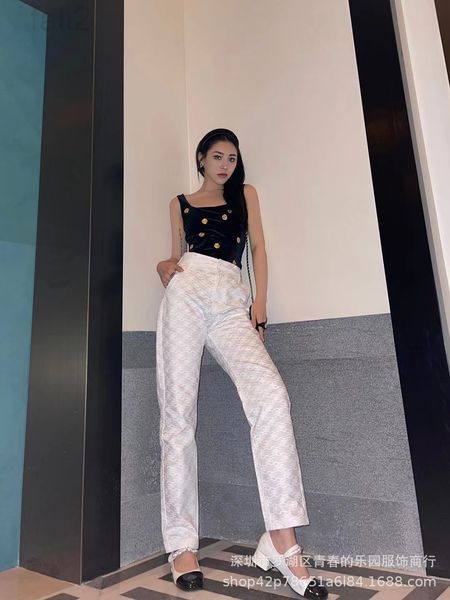 

women's jeans designer correct version of feifed1 21ss new foreign style dark pattern high waist white denim casual pants, Blue