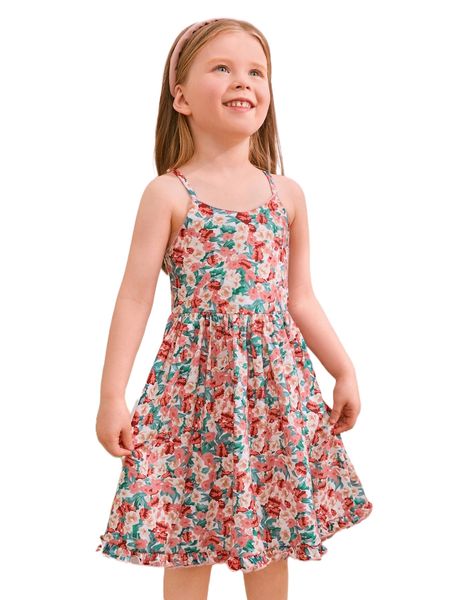 

toddler girls floral print cami dress p7de#, Black;white