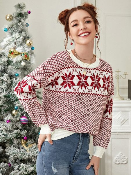 

christmas pattern drop shoulder sweater r8kt#, White;black