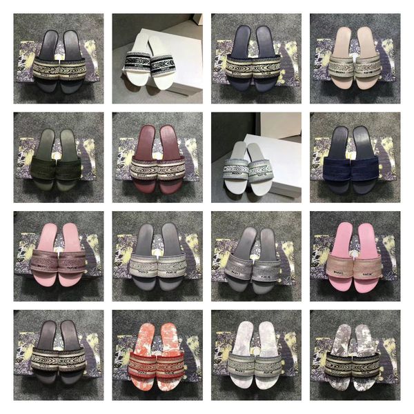 

2022 women luxury designer sandals slippers leather summer flat slipper embroidery fashion beach woman big head rainbow letters 35-42 with b, Black