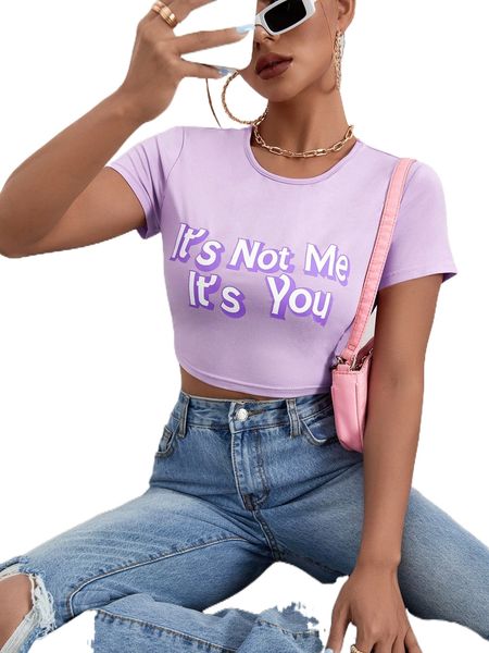 

slogan graphic slim fit crop tee r74d#, White