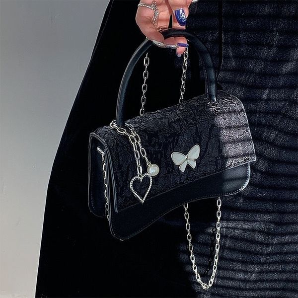 

y2k gothic handbags for girls 2022 new designer luxury chain women's small square bags trend cool dark black butterfly female shoulder