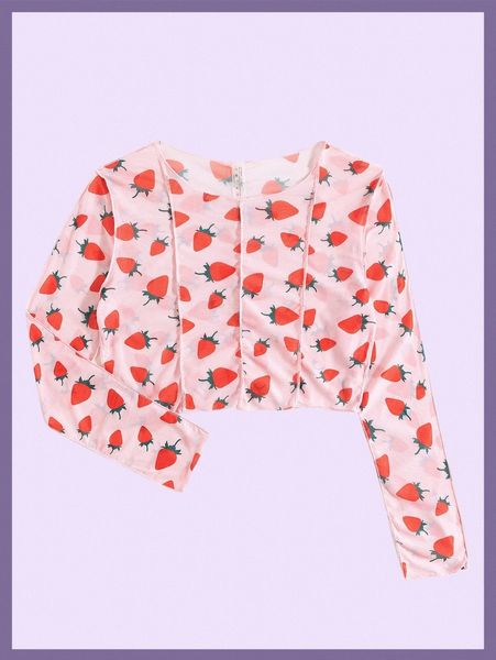 

strawberry print mesh cover up n02i#, White;black