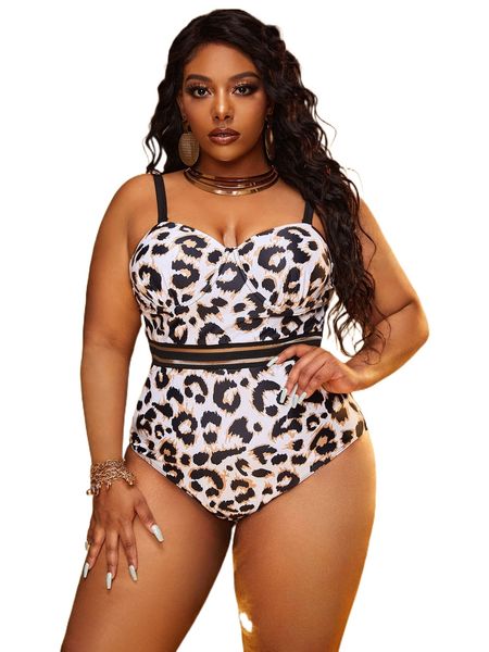 

plus leopard mesh insert push up one piece swimsuit q2aj#, White;black