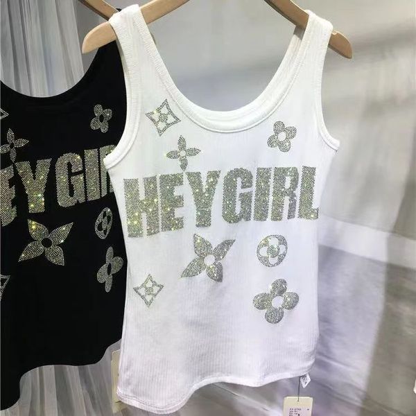 

high-quality women's knits designer retro u-neck ff letter jacquard knitted slim-fit camisole size s-l1, Black;white