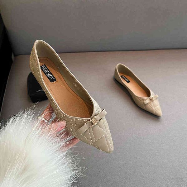 

sandals style temperament pointed net red metal buckle flat shoes low heel shallow mouth soft leather bottom versatile single 75po, Black