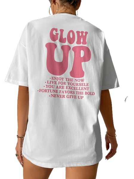 

slogan graphic drop shoulder tee 835b#, White