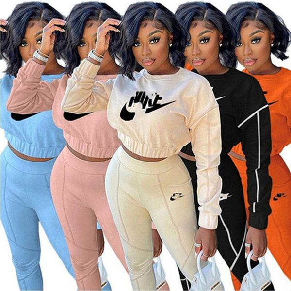 

2022 brand designer women letter tracksuits winter fall fashion solid color casual 2 piece sets hoodies pants crew neck sports suit long sle, Gray