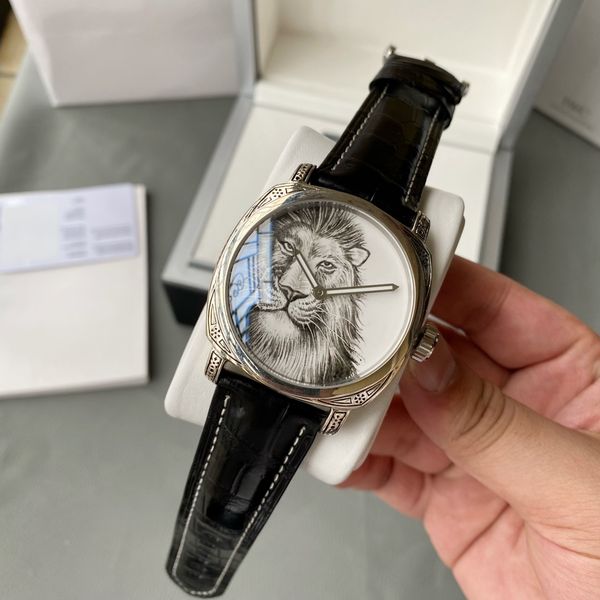 

wristwatches designer pam watch 925 sterling silver case lion leopard style mechanical watches sapphire crystal glass belt with box, Slivery;brown