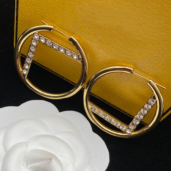 

designer hoop earrings for womens fashion charm gold silver diamonds earrings jewelry mens luxury circle letter f hoops earring studs 220418, Golden