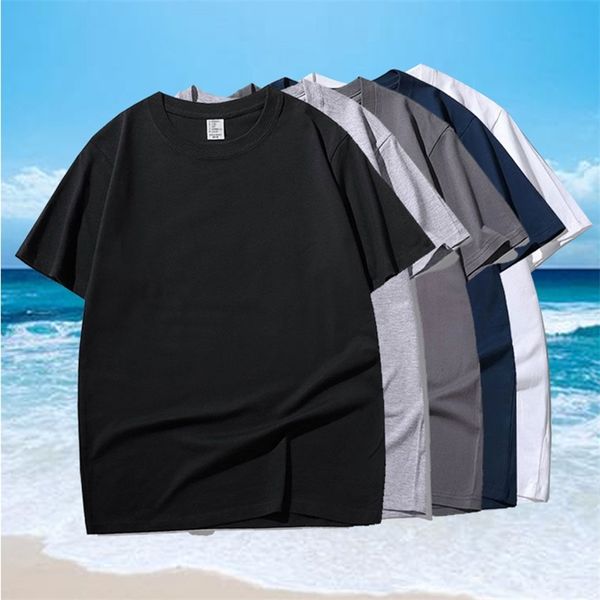 

summer new basic t shirts mens fashion daily casual 100% cotton soft short sleeve o-neck tees black navy white gray 210412, White;black