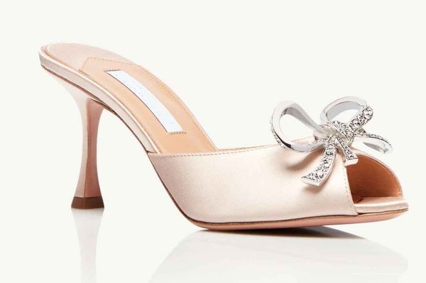 

summer designer brands sandals carrie crystal satin bow mule feather-trimmed women walking flats party wedding lady dress luxury high heels, Black