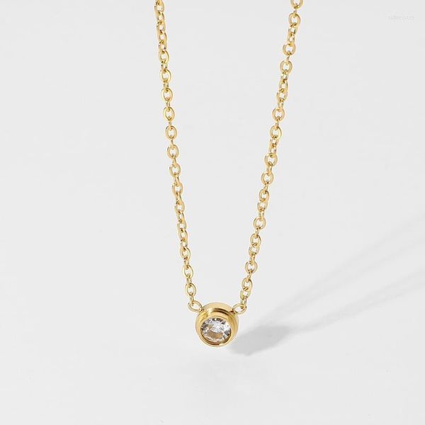 Цепи Простые мини -бриллиантовые ожерелья круглый прямоугольник 18K Золотая из нержавеющая сталь изящная цепная подвесная подвесная подвесная подвеска Femalechains sidn22