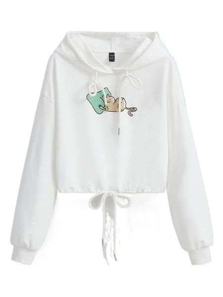 

x klokloshoo cartoon graphic drop shoulder drawstring hoodie p6to#, Black