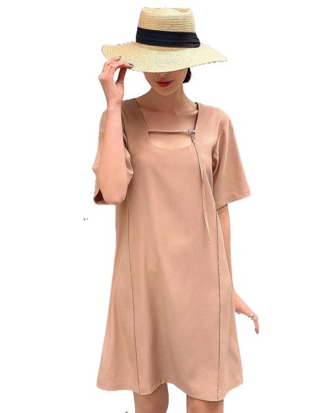 

dazy cut out square neck seam detail tunic dress l0y7#, Black;gray