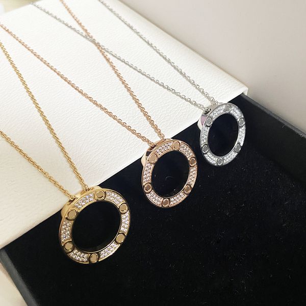 

popular full diamond circle pendant necklace 18k gold stainless steel necklaces engagement jewelry for women gift, Silver