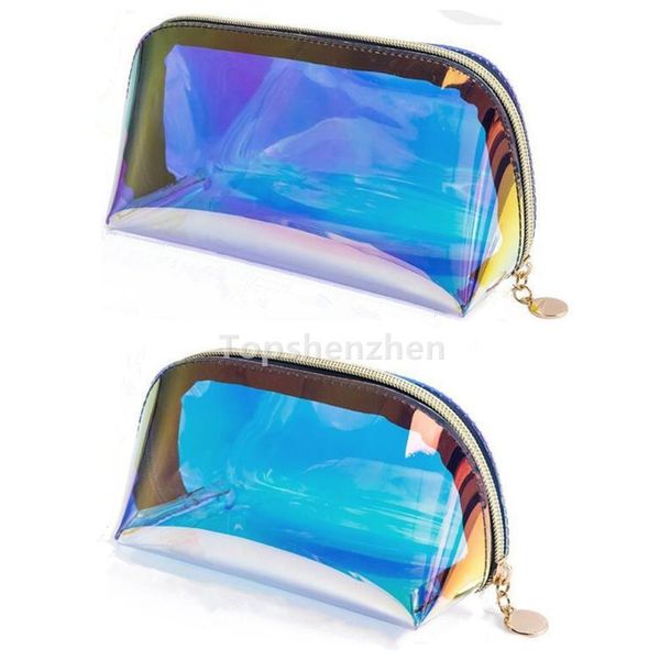 

waterproof holographic makeup bags organizer large capacity iridescent cosmetic bag pouch clear toiletry portable glitter pencil case travel
