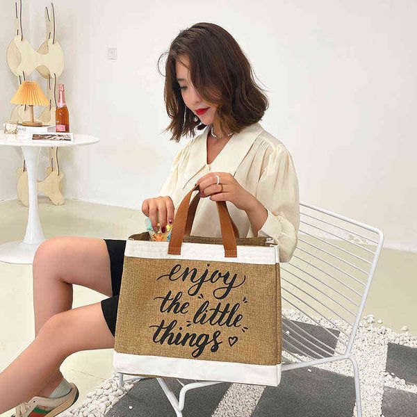 

women linen luxury tote large capacity female casual shoulder bag lady daily handbag fresh beach shopping bag fashion 220512