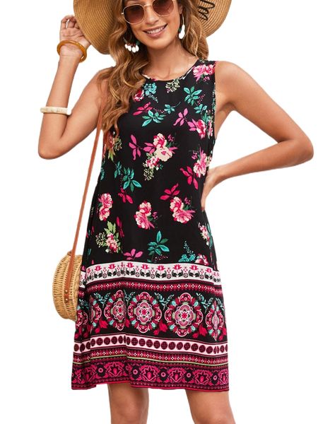 

f.loral & geo print keyhole back d.ress n0wx#, Black;gray