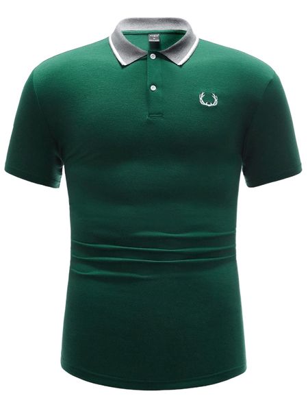 

men antler embroidery contrast collar polo shirt h64z#, White;black