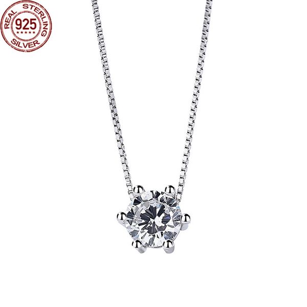 

2022 s925 sterling silver six claw zircon necklace simple pendant collarbone chain popular jewelry female's vintage party