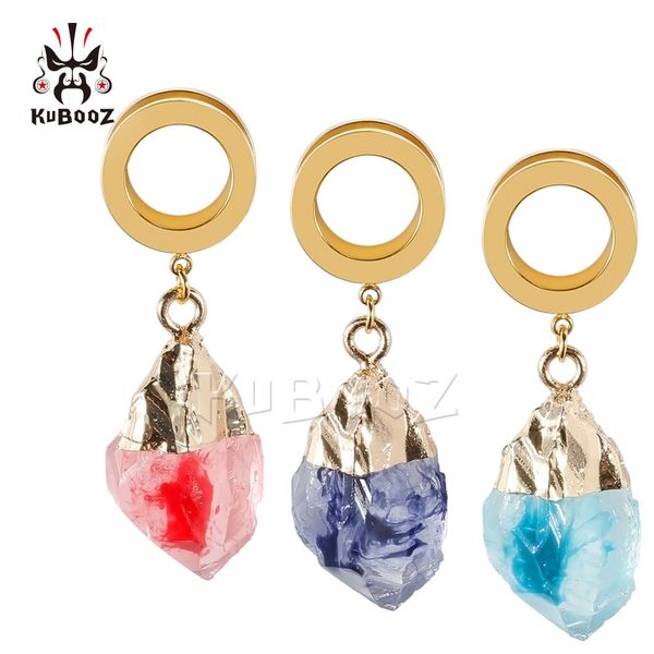 

kubooz stainless steel artificial crystal pendant ear plugs flesh tunnels body piercing jewelry earring gauges stretchers expanders wholesal, Silver
