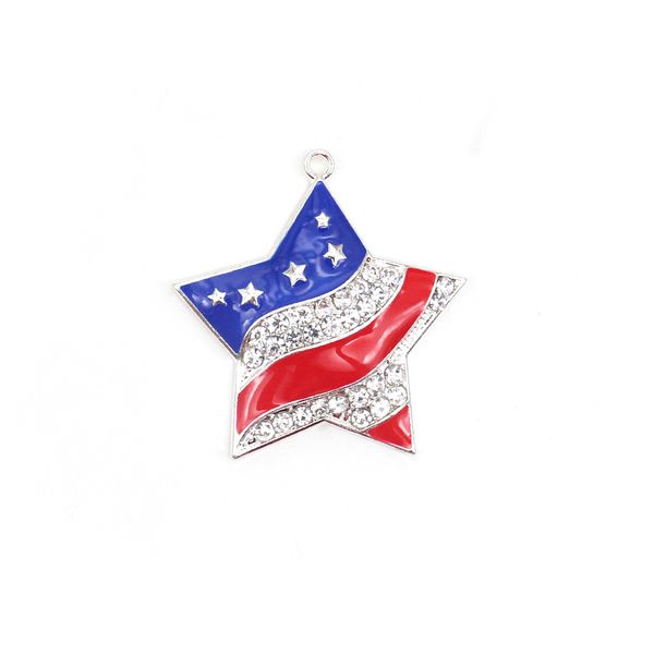

10 pcs/lot custom pendant american flag star shape 4th of july independence day crystal rhinestone pendant charm, Silver