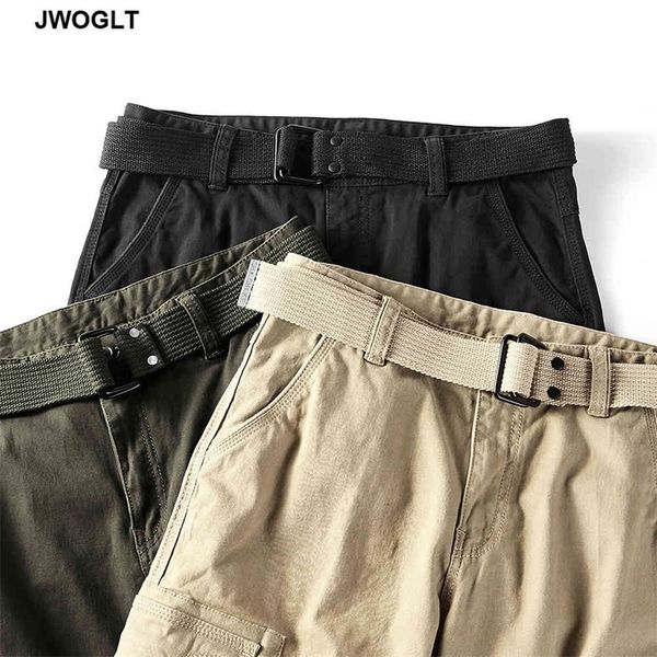 

men cargo pants multi pockets military tactical pants men outwear streetwear army green straight full length trousers with belt 210412, Black