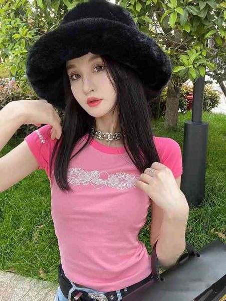 

factory online export designer brand short sleeves 2022 summer new ch love vines tall and elastic sleeve color matching t-shirt girls top, White