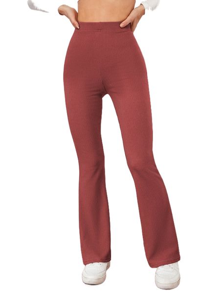 

high waist ribbed knit flare leg pants q1xe#, Black;white