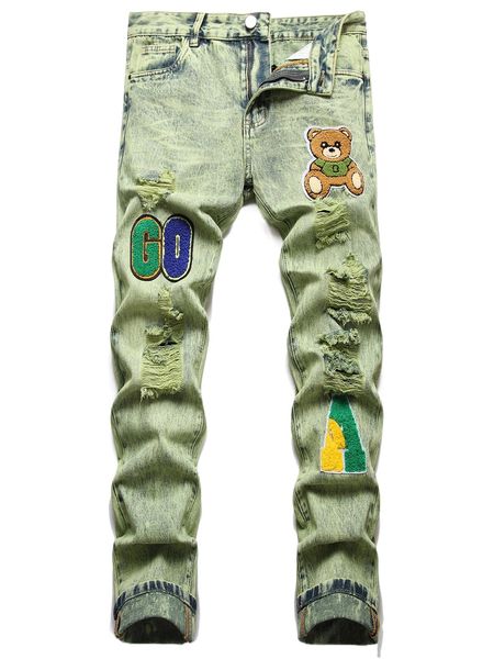 

men patch detail ripped jeans c7d6#, Blue