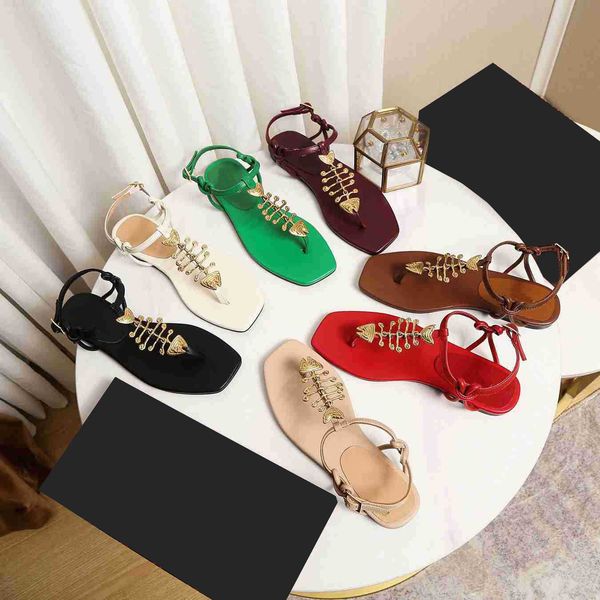 

2022 women capri flat buckle sandals fashion summer fishbone beach sandal slippers luxury brand ladies genuine leather slides slipper shoes, Black