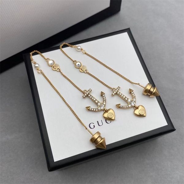 

fashion jewelry online new inlaid rhinestone anchor love long tassel fashion personalized simple earrings, Golden