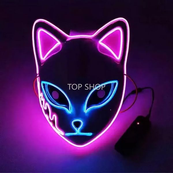 Neue Dämon Slayer Fuchs Maske Halloween Party Japanische Anime Cosplay Kostüm LED Masken Festival Gunsten Requisiten EE