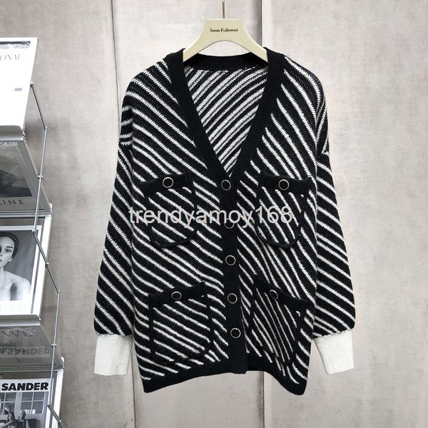 

women's knits & tees sweater coat women loose and thin autumn winter celebrity temperament contrast twill cashmere knitted cardigan, White