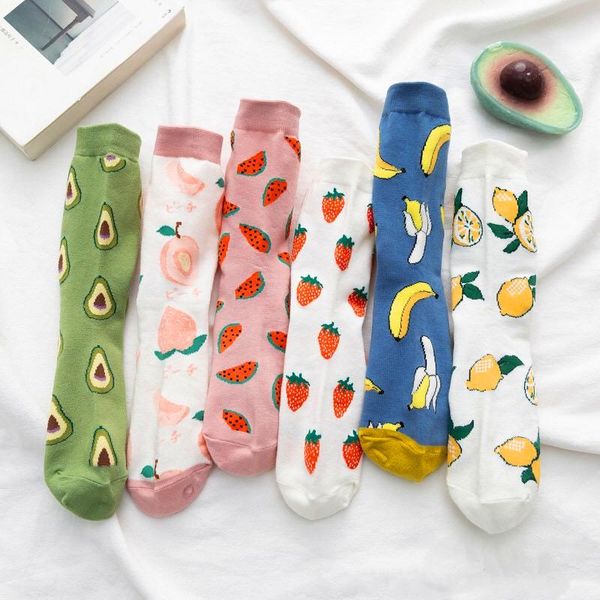 Socken Strumpfwaren Frühling Herbst Obst Avocado Zitrone Wassermelone Pfirsich Erdbeere Banane Baumwolle Koreanische Lustige Harajuku Weibliche Casual