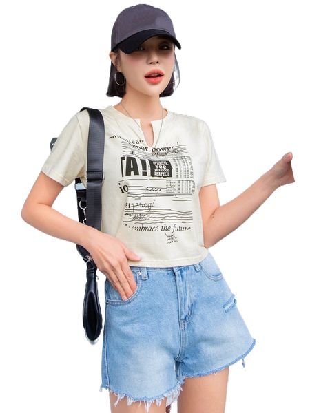 

dazy letter graphic notched neck tee e7wi#, White
