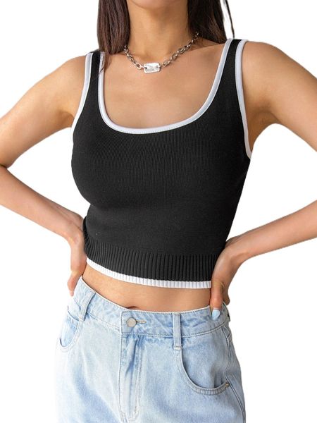 

dazy contrast binding ribbed knit tank 06b3#, White