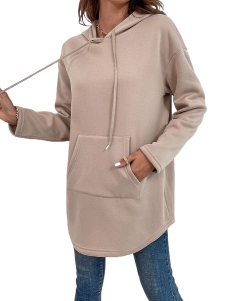 

kangaroo pocket drop shoulder drawstring hoodie k250#, Black